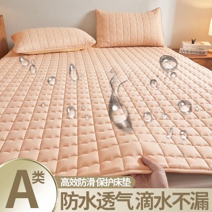 91家纺网 家纺一手货源 找家纺 伊人坊 2024新款原棉大豆防水床护垫 米杏色