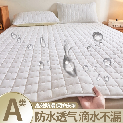 91家纺网 家纺一手货源 找家纺 伊人坊 2024新款原棉大豆防水床护垫 明月白