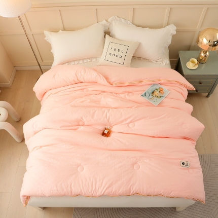 91家纺网 家纺一手货源 找家纺 初相识被业 2025新款小豆仙提花针织棉拉链子母被 提花粉玉