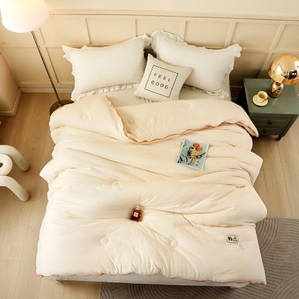 91家纺网 家纺一手货源 找家纺 初相识被业 2025新款小豆仙提花针织棉拉链子母被 提花米白