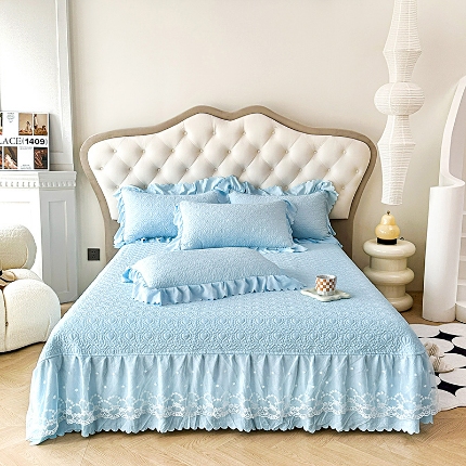 91家纺网 家纺一手货源 找家纺 （总）A类母婴级双层纱水洗棉麻花边床盖绗缝夹棉三件套榻榻米席梦思床垫子