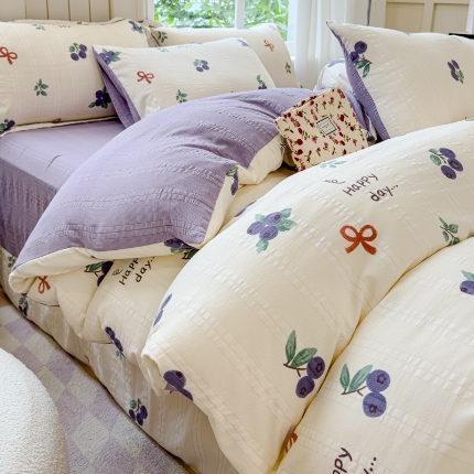 91家纺网 家纺一手货源 找家纺 可思家纺 2024新款有氧提花 云纱棉四件套 小葡萄