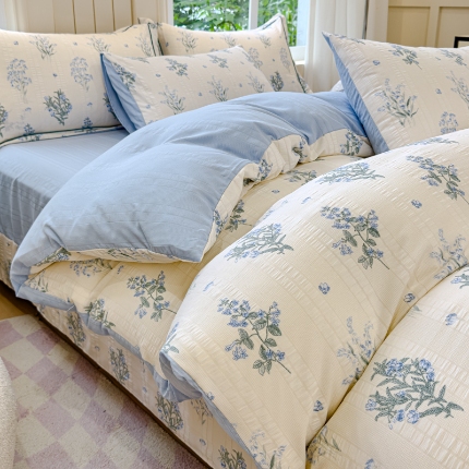 91家纺网 家纺一手货源 找家纺 可思家纺 2024新款有氧提花 云纱棉四件套 仙草