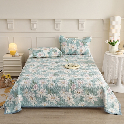 91家纺网 家纺一手货源 找家纺 总梦精灵2025新款双面全棉高温砂洗夹棉床单宽边床盖夏被盖毯