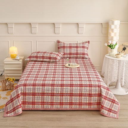 91家纺网 家纺一手货源 找家纺 总梦精灵2025新款双面全棉高温砂洗夹棉床单宽边床盖夏被盖毯