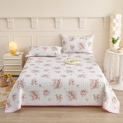 91家纺网 家纺一手货源 找家纺 总梦精灵2025新款双面全棉高温砂洗夹棉床单宽边床盖夏被盖毯