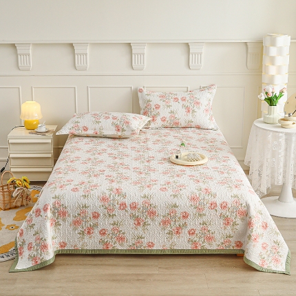 91家纺网 家纺一手货源 找家纺 总梦精灵2025新款双面全棉高温砂洗夹棉床单宽边床盖夏被盖毯