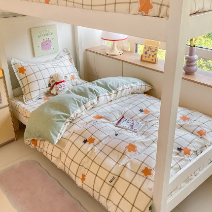 91家纺网 家纺一手货源 找家纺 （总）菲梵家纺 2024新款全棉喷气小清新宿舍上下铺学生三件套