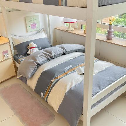 91家纺网 家纺一手货源 找家纺 （总）菲梵家纺 2024新款全棉喷气小清新宿舍上下铺学生三件套