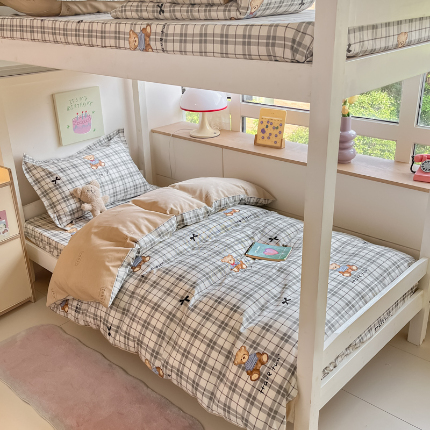 91家纺网 家纺一手货源 找家纺 （总）菲梵家纺 2024新款全棉喷气小清新宿舍上下铺学生三件套