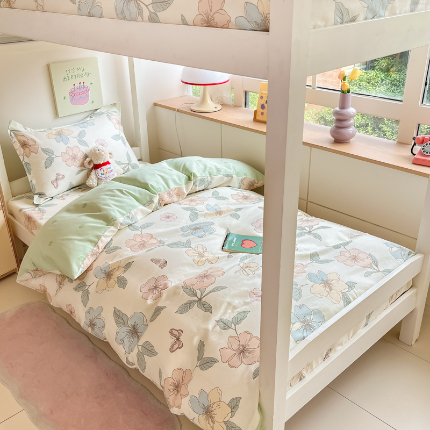 91家纺网 家纺一手货源 找家纺 （总）菲梵家纺 2024新款全棉喷气小清新宿舍上下铺学生三件套