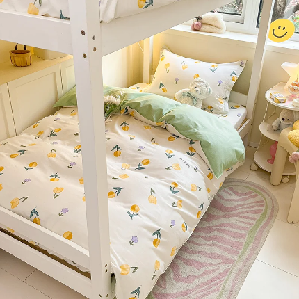 91家纺网 家纺一手货源 找家纺 菲梵家纺 2024新款全棉喷气小清新宿舍上下铺学生三件套 郁金香