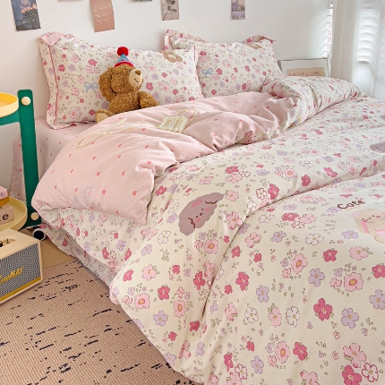 91家纺网 家纺一手货源 找家纺 （总）乐童家纺 2024新款直播爆款13070纯棉印花吊边款一字绣四件套第九波