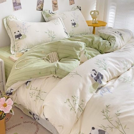 91家纺网 家纺一手货源 找家纺 （总）乐童家纺 2024新款直播爆款13070纯棉印花吊边款一字绣四件套第九波