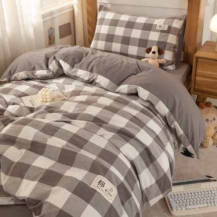 91家纺网 家纺一手货源 找家纺 【直播爆款新款A类全棉水洗棉大学生宿舍三件套床上用品纯棉床笠床单四件套