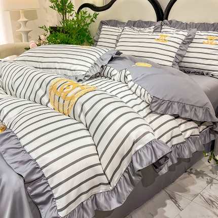 91家纺网 家纺一手货源 找家纺 （总）经年2025年 新款 韩版花边 刺绣 水洗真丝冰丝天丝四件套   直播爆款 