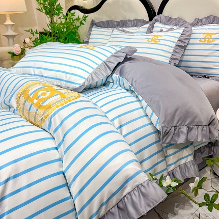 91家纺网 家纺一手货源 找家纺 （总）经年2025年 新款 韩版花边 刺绣 水洗真丝冰丝天丝四件套   直播爆款 