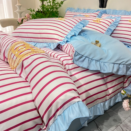 91家纺网 家纺一手货源 找家纺 （总）经年2025年 新款 韩版花边 刺绣 水洗真丝冰丝天丝四件套   直播爆款 