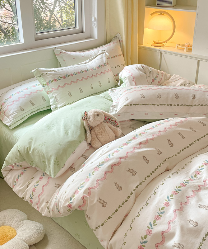 91家纺网 家纺一手货源 找家纺 2024新款全棉小清新印花单品套件--四件套 辛德瑞拉