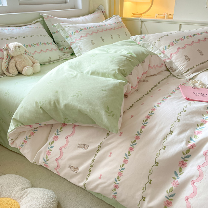 91家纺网 家纺一手货源 找家纺 2024新款全棉小清新印花单品套件--四件套 辛德瑞拉