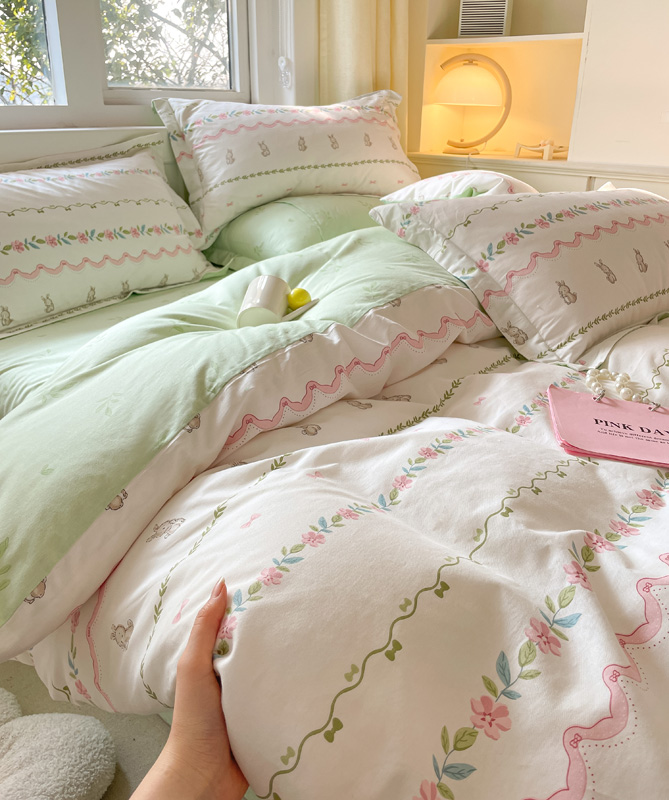 91家纺网 家纺一手货源 找家纺 2024新款全棉小清新印花单品套件--四件套 辛德瑞拉