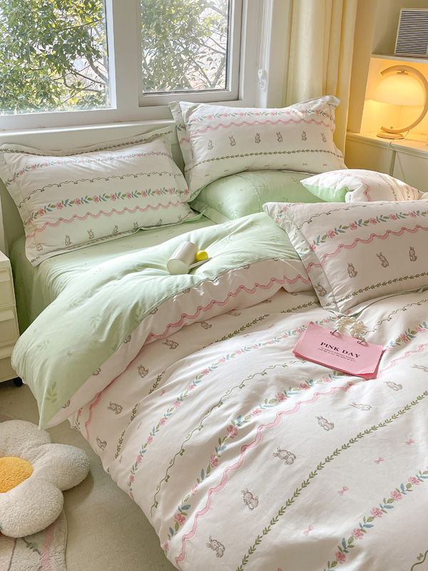 91家纺网 家纺一手货源 找家纺 2024新款全棉小清新印花单品套件--四件套 辛德瑞拉