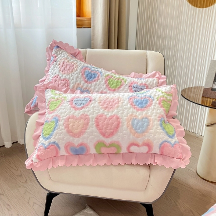 91家纺网 家纺一手货源 找家纺 （总）2024春夏新品A类母婴级双层纱棉麻花边夹棉枕套一对泡泡纱泡泡棉小竺棉纯棉全棉磨毛水洗棉花边枕套一对