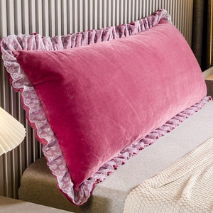 91家纺网 家纺一手货源 找家纺 （总）碧尔家居 2025新款水晶绒花边床头靠垫软包护腰大靠背防撞床上靠枕