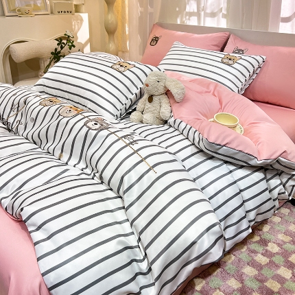 91家纺网 家纺一手货源 找家纺 （总）经年2025年 新款 学生 卡通 刺绣水洗真丝冰丝天丝四件套 直播可选