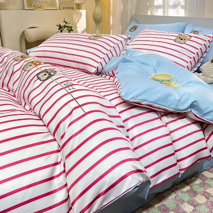 91家纺网 家纺一手货源 找家纺 （总）经年2025年 新款 学生 卡通 刺绣水洗真丝冰丝天丝四件套 直播可选