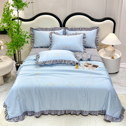 91家纺网 家纺一手货源 找家纺 （总）经年2025年 新款 韩版公主风 水洗真丝冰丝天丝夏被四件套       直播爆款