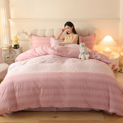 91家纺网 家纺一手货源 找家纺 2024秋冬新款金太阳四件套加厚保暖套件 浮华