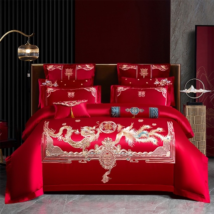 91家纺网 家纺一手货源 找家纺 振翼 2025新款40s全棉丝光喷气婚庆四件套多件套1 比翼双飞