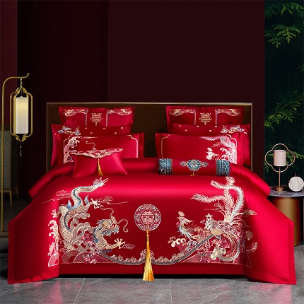 91家纺网 家纺一手货源 找家纺 振翼 2025新款40s全棉丝光喷气婚庆四件套多件套1 盛世唐朝