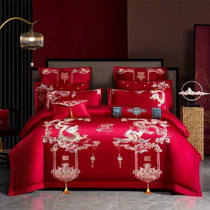 91家纺网 家纺一手货源 找家纺 振翼 2025新款40s全棉丝光喷气婚庆四件套多件套1 天作之合