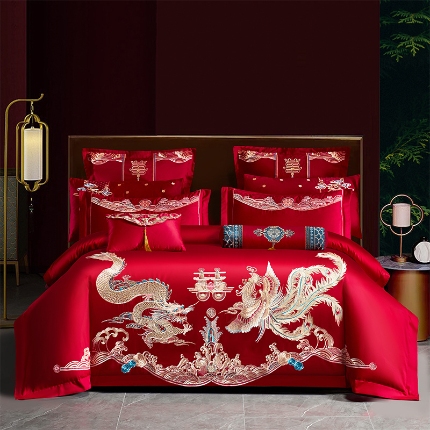 91家纺网 家纺一手货源 找家纺 振翼 2025新款40s全棉丝光喷气婚庆四件套多件套1 至尊龙凤