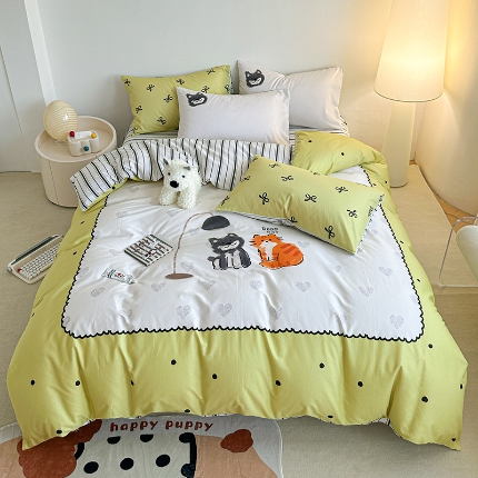 A类全棉数码印花儿童床上用品三件套大童成人四件套家用 爱宠甜心