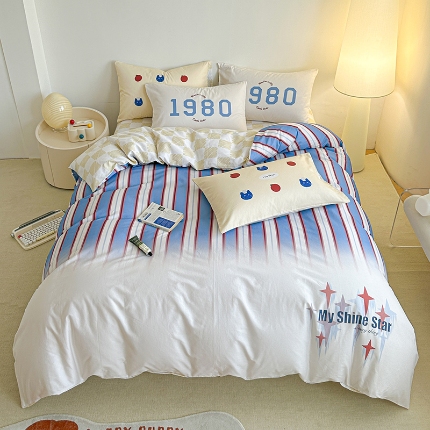 A类全棉数码印花儿童床上用品三件套大童成人四件套家用 八零年代