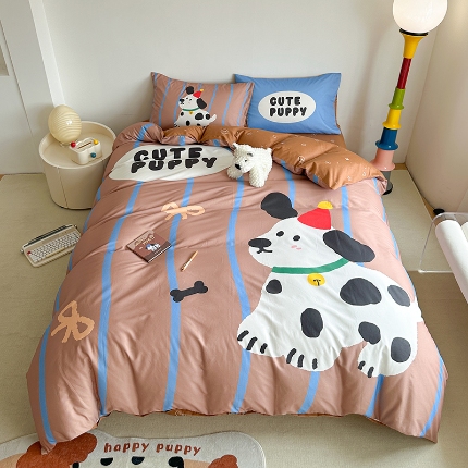 A类全棉数码印花儿童床上用品三件套大童成人四件套家用 斑点狗