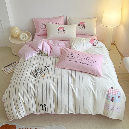 A类全棉数码印花儿童床上用品三件套大童成人四件套家用 动物之家