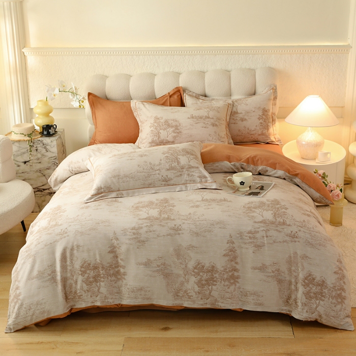 91家纺网 家纺一手货源 找家纺 2024秋冬新款金太阳四件套加厚保暖套件-烟雨霓裳