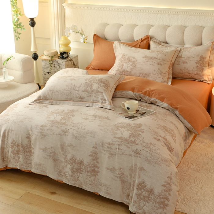 91家纺网 家纺一手货源 找家纺 2024秋冬新款金太阳四件套加厚保暖套件-烟雨霓裳