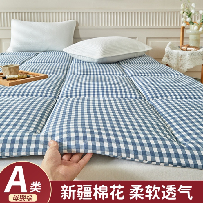 91家纺网 家纺一手货源 找家纺 梵希良品家纺 2024新款新疆棉花床垫席梦思榻榻米软垫家用垫被棉絮床铺底垫褥子 蓝小格
