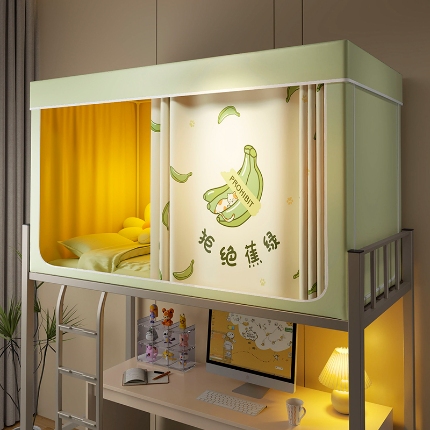 91家纺网 家纺一手货源 找家纺 2024新款物理强遮光纳米技术静电植绒环保透气床帘加密纱学生蚊帐