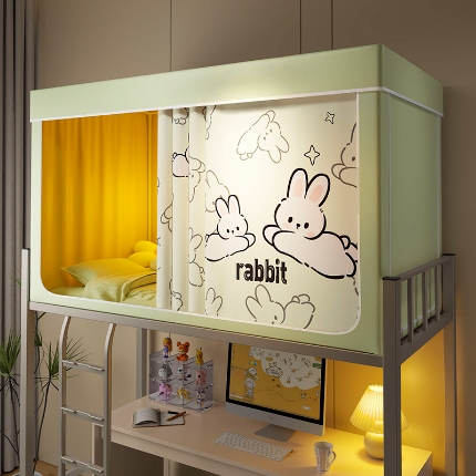 91家纺网 家纺一手货源 找家纺 2024新款物理强遮光纳米技术静电植绒环保透气床帘加密纱学生蚊帐