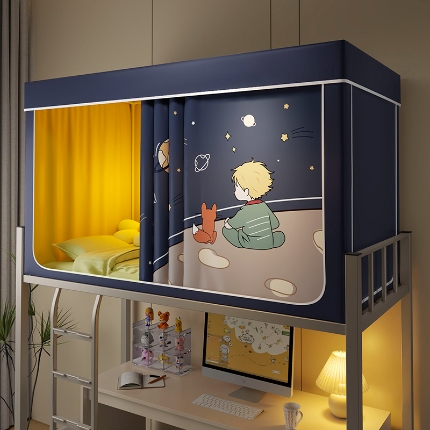 91家纺网 家纺一手货源 找家纺 2024新款物理强遮光纳米技术静电植绒环保透气床帘加密纱学生蚊帐