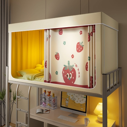 91家纺网 家纺一手货源 找家纺 2024新款物理强遮光纳米技术静电植绒环保透气床帘加密纱学生蚊帐