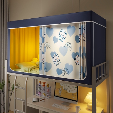 91家纺网 家纺一手货源 找家纺 2024新款物理强遮光纳米技术静电植绒环保透气床帘加密纱学生蚊帐