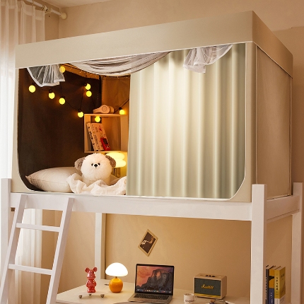 91家纺网 家纺一手货源 找家纺 2024新款物理强遮光纳米技术静电植绒环保透气床帘加密纱学生蚊帐