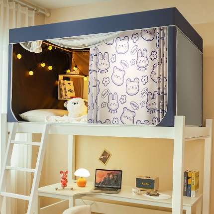 91家纺网 家纺一手货源 找家纺 2024新款物理强遮光纳米技术静电植绒环保透气床帘加密纱学生蚊帐